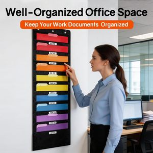 10 Pockets Hanging Wall <b>File</b> Organizer Black <b>Storage</b> Pocket Chart For Office And Classroom Punch Free Non Woven Fabric - Product Image 2