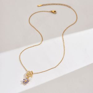 Fashion Trending Five Petal Flower Zircon Pearl Design Pendant <b>Titanium</b> Steel <b>Chain</b> Necklace Jewelry - Product Image 4