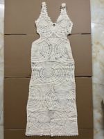 Robe longue transparente en crochet pour femme, col en V, sans manches, deux couleurs, pour soirée ou plage, tailles S-XL