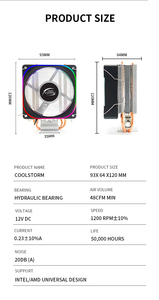 Gran oferta 2025, ventilador de refrigeración de <span class=keywords><strong>CPU</strong></span> RGB, tubos de calor dobles, procesador de ordenador para juegos, disipador de calor de refrigeración por aire, ventiladores de refrigeración de tubo de cobre de 4 pines - Product Image 4