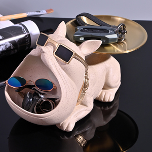 Statue et sculpture de chien Bouledogue français à grande gueule avec boîte de rangement pour porte-clés, figurine d'animal en résine, décoration de table pour la maison - Product Image 6