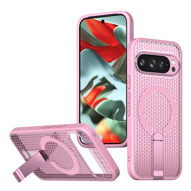 Women Stylish Cooling Mesh Magnetic Phone Case for Google Pixel 9 10 11 Pro XL Built-in Kickstand Shockproof Protective Cover