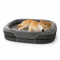 Coussin ovale pour chien, extérieur en velours côtelé, intérieur en mousse alvéolée, base antidérapante en caoutchouc, housse orthopédique amovible et lavable, OEM