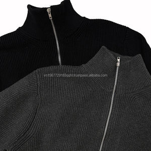 Suéter de cuello alto con media cremallera, mezcla de lana, estilo holgado y relajado, camisa de punto, top del mismo estilo para hombre y mujer - Product Image 5