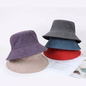 Solid Color Fashion Men Women Sun Protection <b>Flat</b> Top Wide Brim Fisherman Caps Custom Embroidery Logo Corduroy Bucket <b>Hats</b> - Product Image 5