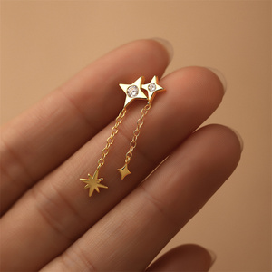 ต่างหูเงินแท้ S925 รูปดาวสี่แฉกประดับเพชรซิคอนแบบเดี่ยว ดีไซน์ใหม่ - Product Image 3