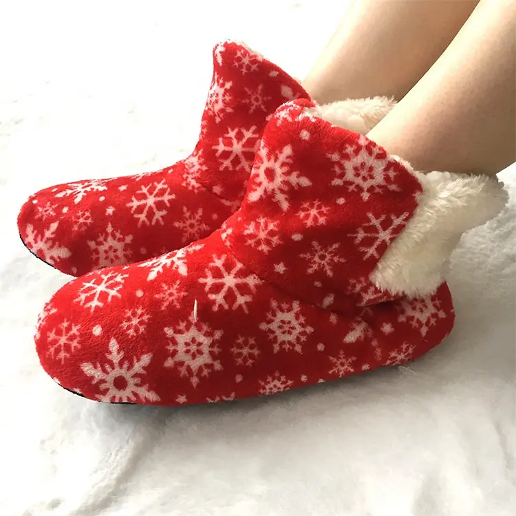सर्दियों महिला क्रिसमस हिमपात का एक खंड आलीशान प्यारे इनडोर जूता जूते
