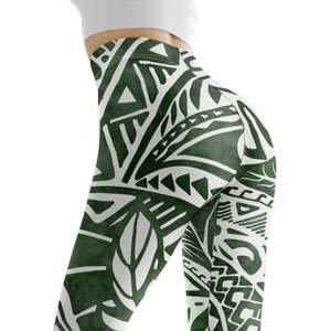 Venta al por mayor Sujetador deportivo de 2 piezas y mallas Conjuntos de fitness sin costuras Flores verdes Diseño polinesio Ropa deportiva personalizada Ropa deportiva - Product Image 3