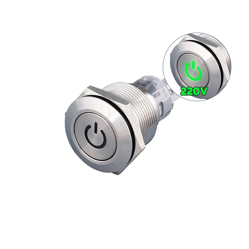 Metal 22mm güç sembolü symbol 5 pins anahtarları düğmesi yeşil 22mm 220v nokta toptan