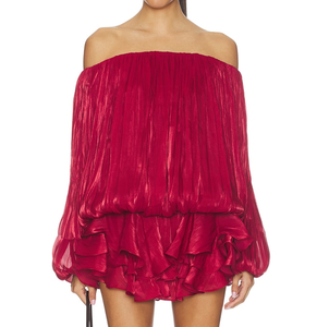 Vestido Casual Corto con Hombros Descubiertos, Volantes y Mangas Campana, Diseño Personalizado, Servicio <span class=keywords><strong>OEM</strong></span> - Product Image 3