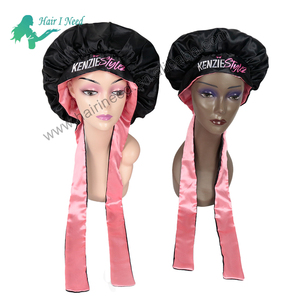 <span class=keywords><strong>Bonnet</strong></span> double couche en satin doux avec logo personnalisé avec cravate <span class=keywords><strong>Bonnet</strong></span> de couchage en soie Bonnets double face - Product Image 2