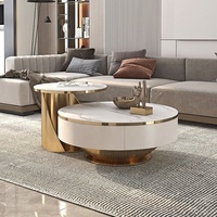 Ensemble de tables basses en pierre frittée marbrée avec rangement dissimulé, design courbe, table d'appoint pour salon, mobilier de maison