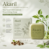 Akaril 100g Savon Solide Végétalien Bio Nourrissant à l'Huile de Graines de Thé Sans Sulfate pour Équilibrer et Fortifier le Cuir Chevelu Doux et Végétal