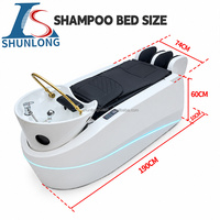 Lit de lavage et de massage en cuir blanc, de luxe, moderne, électrique, avec fonctions spa capillaire et éclairage