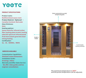 Salle de sauna électrique YEETE en cèdre canadien, 1800 mm, verre de 8 mm, préfabriquée, modulaire, écologique, avec quincaillerie chromée, hub de <span class=keywords><strong>bien</strong></span>-être - Product Image 2