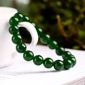 Novo Design 10 milímetros Verde Onyx Ágata Pedra Pulseira Da Moda Talão 8mm 7.5 Polegadas Verde Jade Gemstone Estiramento Pulseira Sem Problemas