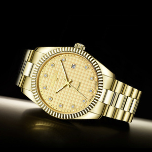 Luxury Gold Men's <b>Automatic</b> Mechanical Watch 40mm Round Dial Sapphire Crystal Date Display Folding Clasp 20mm Band - Product Image 6