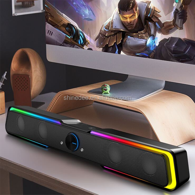 Dual-purpose Wired  RGB Luminous Lighting Desktop Strip Speaker Heavy Low Speaker Metal Mesh Computer Gaming Soundbar