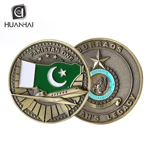 custom antique bronze metal enamel logo 3D Pakistan National flag coin