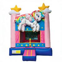 Château gonflable commercial Rainbow Pegasus DST en PVC, motif étoiles et nuages, capacité supérieure à 500 kg, idéal pour les fêtes en extérieur