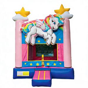 Château gonflable écologique en PVC de marque Rainbow <span class=keywords><strong>Pegasus</strong></span> DST, logo personnalisé, imprimé étoiles et nuages, capacité supérieure à 500 kg, qualité commerciale - Product Image 1