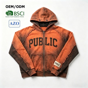 Fabricant OEM de sweats à capuche streetwear haut de gamme personnalisés, surdimensionnés, avec impression sérigraphiée, broderie, patch, effet Monkey Wash, sweats à capuche zippés pour hommes - Product Image 1