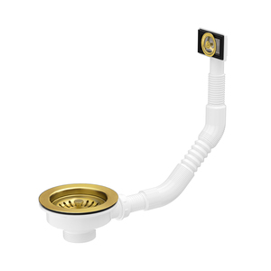 TOPWAY <span class=keywords><strong>Siphon</strong></span> de vidange de lavabo moderne en acier inoxydable doré brossé et plastique 114 mm, installation facile pour <span class=keywords><strong>cuisine</strong></span> d'hôtel, qualité supérieure - Product Image 2