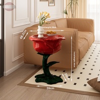 Table d'appoint moderne en verre artistique amovible avec bordure en rose, petite table d'appoint pour salon, table basse pour café et thé