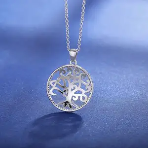 High Quality Rhodium Plated Life Of Tree 925 Silver Moissanite Stone Fashion Necklaces For Women And Men