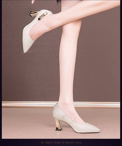 Chaussures tendance printemps-été pour femmes, talons hauts de bureau <span class=keywords><strong>taille</strong></span> plus, confort mince, à enfiler, 7 cm, escarpins noirs à bout carré - Product Image 5