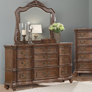 Juego de Muebles de Dormitorio Clásico Americano en Color Marrón Tallado, con Cama de Cuero Acolchada, Cómoda y Mesitas de Noche - Product Image 2