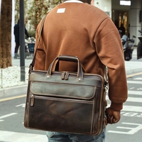 Porte-documents en cuir véritable vintage marron de haute qualité, fait main, pour hommes, grande capacité, sac pour ordinateur portable 15 pouces, design luxueux