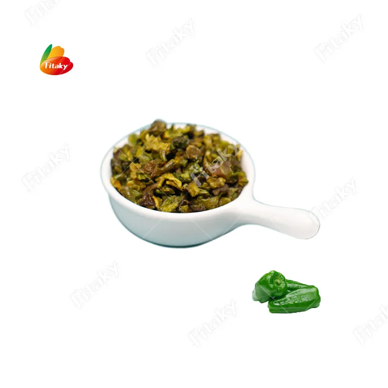 100% saf doğal sağlıklı kuru sebzeler kurutulmuş yeşil dolmalık biber granülleri susuz yeşil dolmalık biber
