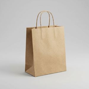 Sac en papier kraft recyclé brun imprimé avec logo personnalisé pour la vente à emporter d'aliments, emballage de pâtisserie, emballage de biscuits, sac en papier kraft avec poignées - Product Image 2