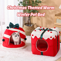 Lit pour chat doux à thème de Noël, antidérapant, indéformable, nid pour animaux de compagnie, maison pour chat fermée avec coussin amovible