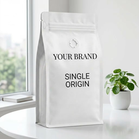 Sacs à café à fond plat personnalisés avec logo, 500g 1kg, en aluminium, scellés sur huit côtés avec valve de dégazage unidirectionnelle pour torréfacteurs