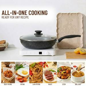 Sartén E-TOP Negra de Aluminio Fundido, Antiadherente, de Granito, Apta para Inducción, para Freír, con Tapa de Vidrio, Utensilios de Cocina Saludables - Product Image 6