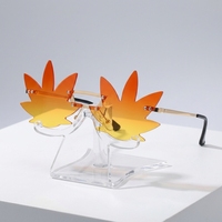 Lunettes de soleil rétro tendance, sans monture, en forme de feuille d'érable, en métal, pour femmes, lunettes de soleil décoratives pour fêtes, lunettes de soleil uniques pour hommes