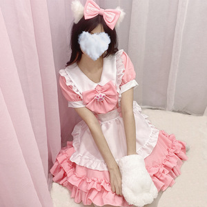 Lindo Vestido de Falda de Sirvienta Lolita con Lazo de Pata de Gato Rosa para Cosplay de Anime y Juego de Rol 14+ Primavera 2025 - Product Image 1