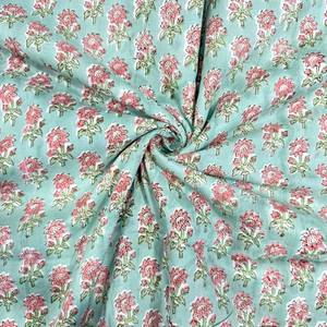 Tissu en coton imprimé à la main de qualité supérieure, vert mousse et rose blush, à petits motifs floraux, respirant, pour hommes et femmes - Product Image 1