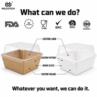 Boîtes à sandwich en papier kraft personnalisées avec couvercles transparents, jetables, de qualité alimentaire, pour desserts, pâtisseries et emballages de boulangerie