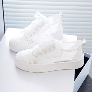 Summer Lace Mesh Sneakers, Light White Canvas Shoes for Women, Breathable Platform Sneakers - Product Image 1