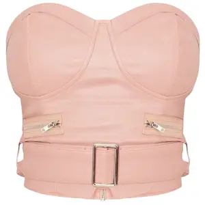 "Doce golpe" rosa puro desejo pu couro peito top para usar cinto sexy cinto zipper senhoras decorativo colete