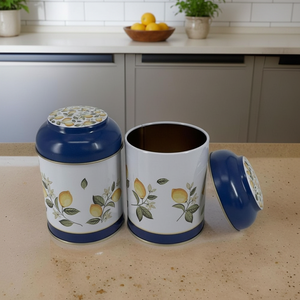 Kontensan - Lata Redonda de Metal de 0.6L con Diseño de Huerto de Limones Mediterráneo, 90mm X 110mm, Botella de Almacenamiento con Tapa de Cúpula, Modelo Turquía ER080FP - Product Image 3