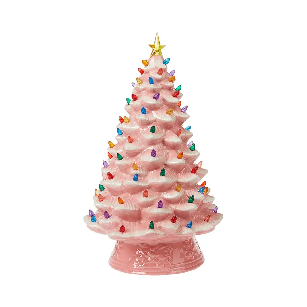 factory custom pink large antique vintage Nostalgic xmas ceramic christmas tree with light