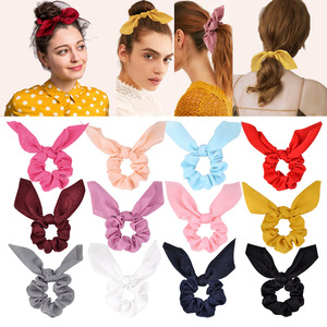Chouchous en satin de soie rose pour femmes avec nœud et oreilles de lapin, vente en gros - Product Image 4