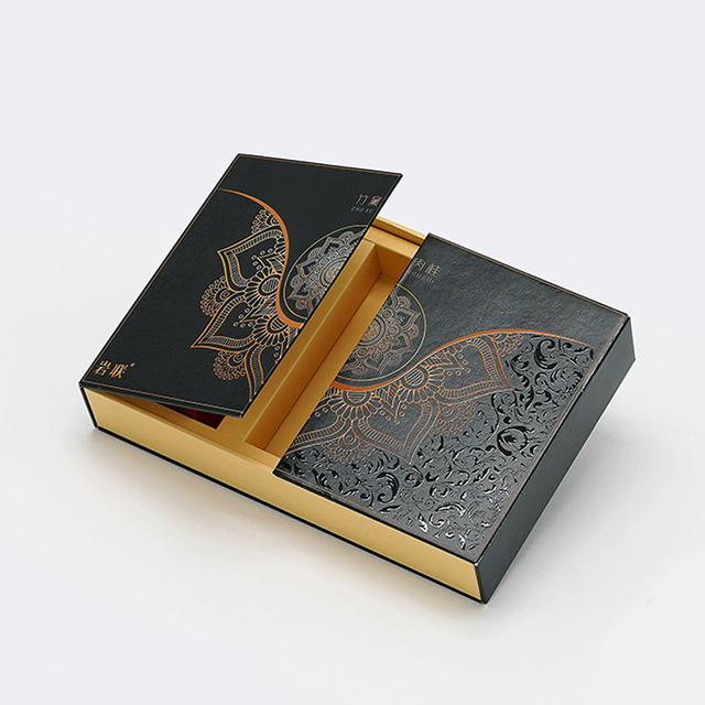 Custom Luxury Black Gold Double Door Rigid Cardboard Packaging Gift Box With Compartment for Tea Perfume Cosmetic