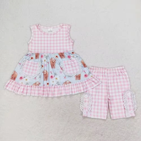 Großhandel Lässiges Umweltfreundliches Milchseide-Baby-Mädchen-Boutique-Outfit Weiches Dehnbares Tunika-Rüschen-Oberteil und Rüschenhosen-Set