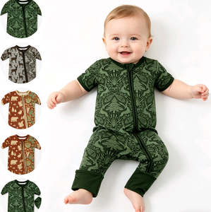Pyjama bébé à fermeture éclair en coton (95%) et élasthanne (5%) avec imprimé animaux de la forêt personnalisé, vêtements pour enfants, vêtements pour nouveau-nés, frères et sœurs - Product Image 1