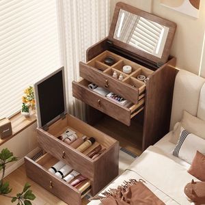 Tocador de Madera Maciza con Espejo Abatible 5003, Mueble de Maquillaje para Dormitorio, Gabinete de Almacenamiento Junto a la Cama - Product Image 4